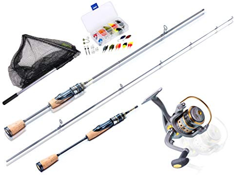Profi Angelcombo Forellen Angelset komplett sofort angelbereit ! 180cm UL-Carbonrute CapitalFishMaster + bespulte Rolle + Köderset + Kescher. Spinnrute