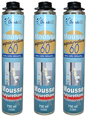 DSTOCK60 – 3 Flaschen Bauschaum/Montageschaum – 750 ml – – zum isolieren, kleben und abdichten - für den Innen- und Außenbereich - kompatibel für Applikationspistole