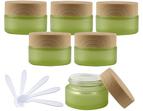 TIANZD 6 Pieces 20ml Empty Green Glass Cosmetic Jars with Screw Lid, 20g Small Containers Storage Pot for Cosmetic Travel Homemade Cream Gel Lip Balm Salve + 6x Spatula
