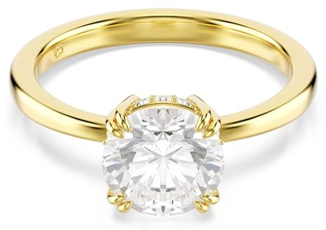 Swarovski Anillo de Cóctel Stilla, Zirconia y Cristales en Engaste de Garra Doble y Pavé, Talla Redonda y Talla Princesa, Colección Stilla, Baño en Tono Oro, Blanco
