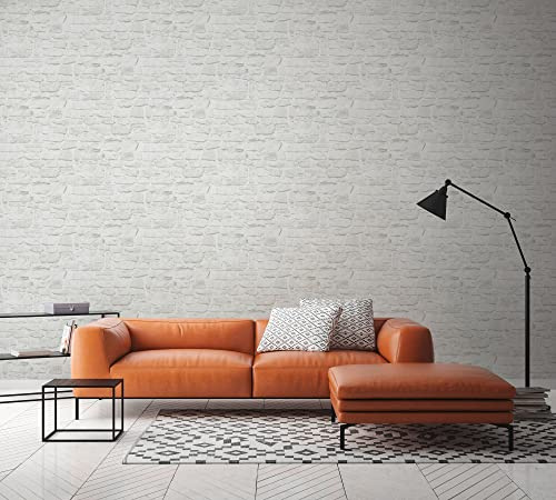 A.S. Création Selbstklebende Tapete Steinoptik Weiß Grau The Wallcover 385901 Dekofolie 3D 8,40x0,53m Made in Germany