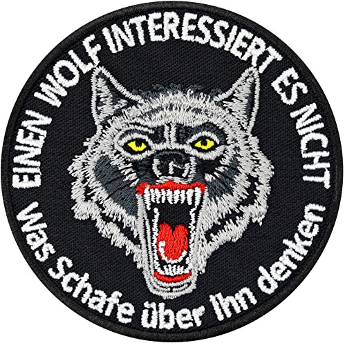 Biker Aufnäher 'Einen Wolf interessiert es nicht, was Schafe über ihn denken.' Alpha Tier Abzeichen zum annähen/aufbügeln | Wolf Applikation | 75x75mm