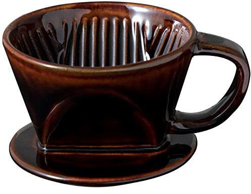 Asayu Japan Ceramic Coffee Pour Over Make Dripper With Handle in Chocolate Brown, Made In Japan Slow Brewing Paper Filter Holder and Dripper with 3 Holes for Hot Coffee and Tea - Coffee Dripper Cone