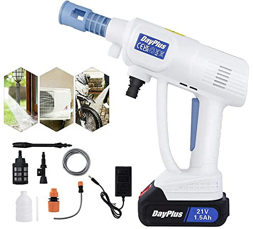 Portable Cordless High Pressure Washer Jet Water Wash Car Cleaner Gun Set with 2pcs Li-Ion Batteries, Charger, Adjustable Nozzle, Accessories, 2 quick release couplings and 5M Hose