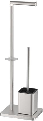 Ibergrif M34154A Toilet Roll Holder with Toilet Brush, Stainless Steel Toilet Roll Holder Free Standing, Toilet Paper Holder and Toilet Brush, Toilet Brush with Roll Holder