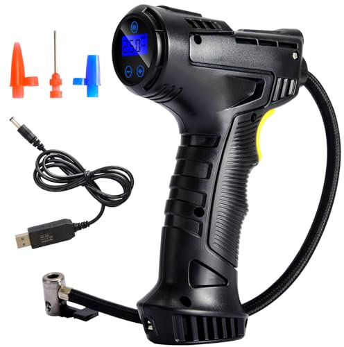 Umelee Gonfia Gomme Auto Portatile 12V, Compressore Aria Cordless Digitale con 4 Ugelli, Auto-Stop, Gonfiatore Elettrico per l'uso di Auto, Bici, Palloni, Oggetti Gonfiabili