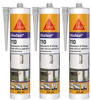 Lot de 3 mastics silicone SIKA SikaSeal 110 Menuiserie & Vitrage - Transparent - 300ml
