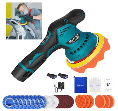 Dual Action Car Polisher, Cordless Polishing Machines with 8 Variable Speed, 12mm Orbit Eccentric Shaft, Polishing Pads & Sandpapers, Electric Rotary Car Furniture
