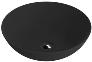 LAVITA Lavabo da appoggio, rotondo, senza troppopieno e foro per rubinetto, in porcellana di alta qualità, moderno, in ceramica, 40 x 40 x 13,5 cm, colore nero