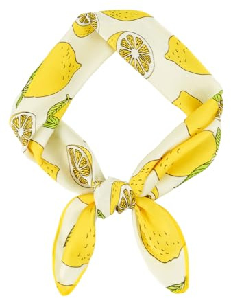 GoGou Neck Scarf for Women Lemon Square Scarfs Silk Like Bandana Yellow