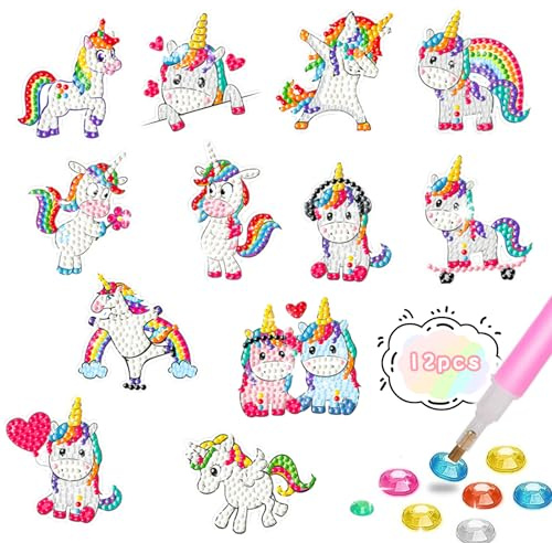 Lithyc 12 StüCk DiamantgemäLde für Kinder,Diamond Painting Einhorn,5d-DiamantgemäLde für Kind, 5d Diamond Painting Einhorn Geeignet für Kind Im Alter Von 6 7 8 9 10 11 12 Jahren