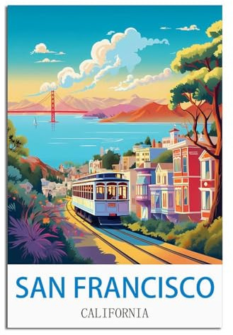 HYBFQXEL San Francisco California Vintage Travel Posters Rail 08x12inch(20x30cm) Canvas Art Posters And Wall Art Pictures Prints Modern Family Bedroom Decor Posters