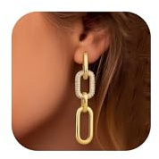 Adramata Boucles d'Oreilles Femme Or Boucle d'Oreille Creoles Plaquées Or 14 Carats Boucles d'Oreilles Pendantes Fantaisie Boucles d'Oreilles Chaîne à Maillons Boucles d'Oreilles Creoles Or Femme