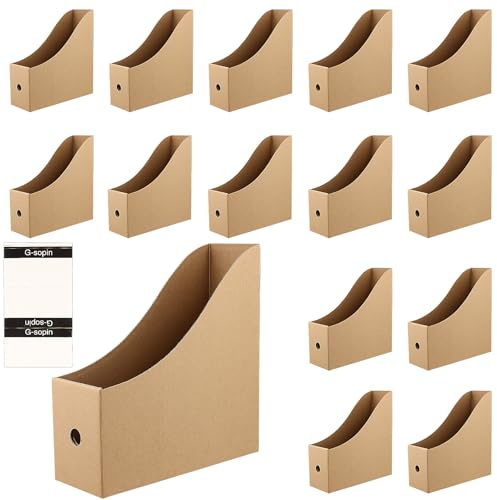 SINJEUN 15 Pack Magazine File Holder, 26 x 9 x 27cm Cardboard Magazine Rack , Kraft Cardboard Folder Holders for Home, Office