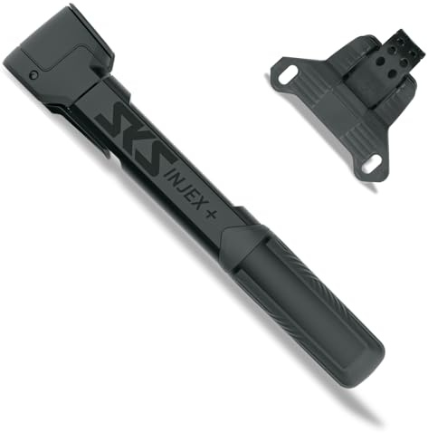 SKS GERMANY INJEX Plus Minipumpe, mit MV-Easy Kopf für AV/SV/DV-Ventile | Fahrradpumpe für Unterwegs, Ergonomischer Griff, Zuschaltbare Teleskop-Funktion, Platzsparende Befestigung, schwarz
