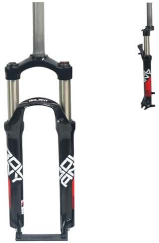 MREGLHUI Fahrradgabel Mit Federung, Federweg 100 Mm, Federgabel Mit Schulterkontrolle, Mountain-Vorderradgabel, Scheibe/V-Bremse, 28,6 Mm Gerades Rohr, QR, 9 Mm Kronenverriegelung,Black red,24in
