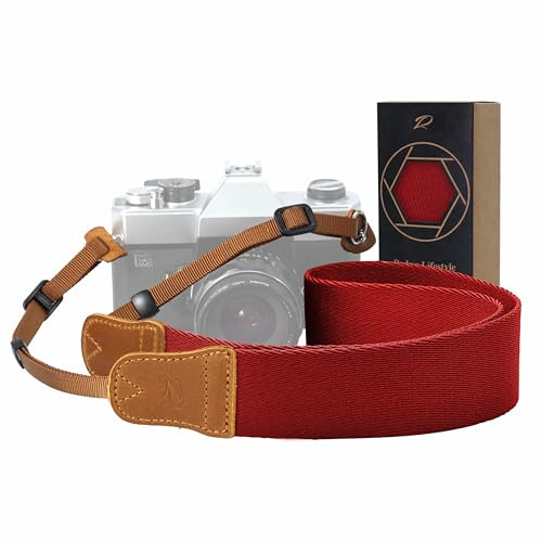 Padwa Lifestyle Rot Kameragurt - 1.5 Breite verrückte Pferd Kuhfell Kopf Kameragurte, reine Baumwolle gewebte verstellbare Schulter-Nacken-Gurt für DSLR-Kameras, Großes Geschenk für Fotografen