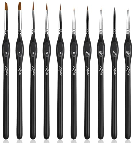 HOTUT Feine Pinsel Set,10 Stück Künstlerpinsel,Modellbau Pinsel mit Holzgriffen,Nylon Acrylfarben Drybrush für Künstler, Erwachsene und Kinder