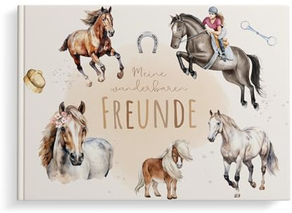 MeinBaby123® Freundebuch für Kinder, Kindergarten,Schule, Mädchen, Freundschaftsalbum, Geschenk für Kinder - Pferde
