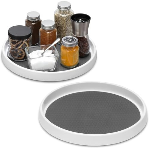 Irayin 2 Pack Lazy Susan Cupboard Organiser, Lazy Susan Turntable for Dining Table, Fridge Lazy Susan Turntable, Non-Skid Rotating Spice Rack for Cabinet, Pantry, Fridge, Countertop -10 Inch