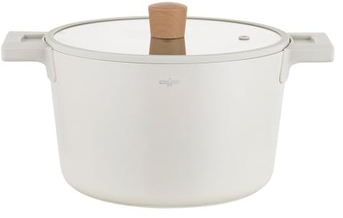 FLORINA Casseruola in alluminio Nube | 24 cm | 5,8 l | Adatta all'induzione | Rivestimento ceramico antigraffio | Manico soft-touch con effetto legno | Coperchio in vetro resistente al calore