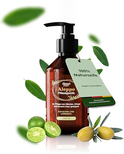 Aleppo Pure® Flüssigseife mit Limette 250ml – 100% Natürlich & Feuchtigkeitsspendend – Sanfte Pflege für Hände, Gesicht & Körper – Vegan, Palmölfrei – Handseife ohne Mikroplastik