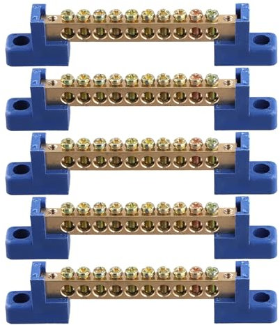Agwuoetr Klemmen Block Blau Klemmen Schiene 10 Positionen Schraube Messing Klemme Erdung Streifen Sammel Schienen Block Packung mit 5 StüCk