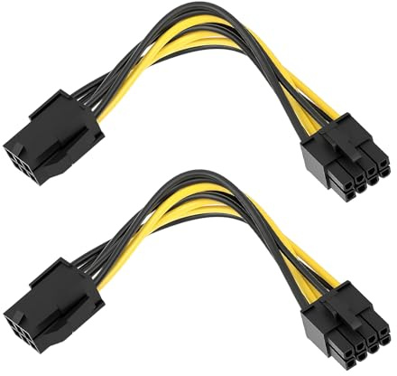 LEMLIN Cable Adaptador PCI-E, 6 Pines a 8 Pines Hembra, 22 cm, 2 Unidades, Negro/Amarillo