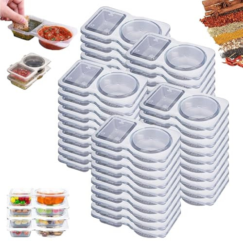 Munch Mate - Recipientes para aperitivos, paquete de 50 cajas reutilizables de doble compartimento con tapas, almacenamiento portátil de alimentos para el trabajo, almuerzos, picnics y comidas sobre