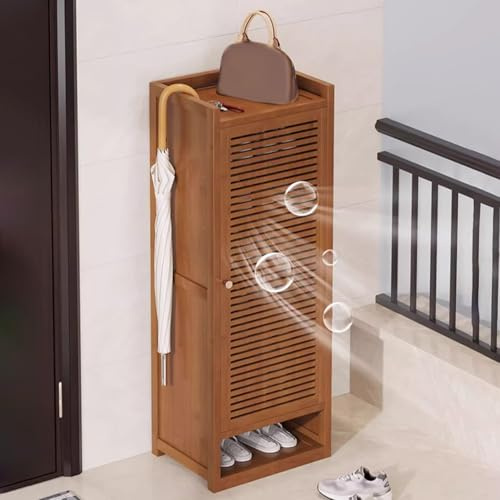 Zapatero Estrecho con Puertas correderas para Sala de Estar, Entrada, Pasillo y Dormitorio, Color marrón.