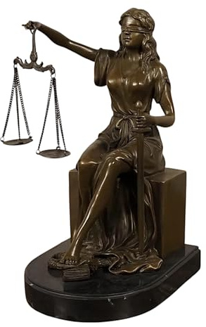 Estatua de bronce Sitting Themis – Sujetalibros de la diosa griega de la justicia, escultura de bronce real de 9.84 pulgadas sobre base de mármol griego | Fundido de cera perdida