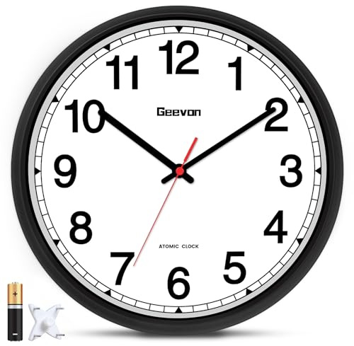 Geevon Orologio da parete atomico da 40,6 cm, orologio analogico con sincronizzazione automatica dell'ora, funzionamento a batteria, per casa, ufficio, scuola, cornice nera