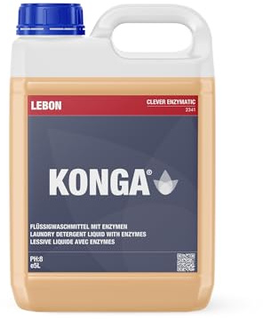 Konga Clever Enzymatic Detergente neutro | Fórmula enzimática profesional para lavadoras, elimina las manchas de proteínas, almidón y grasa | pH 7 – 8 | Concentrado de 5 l