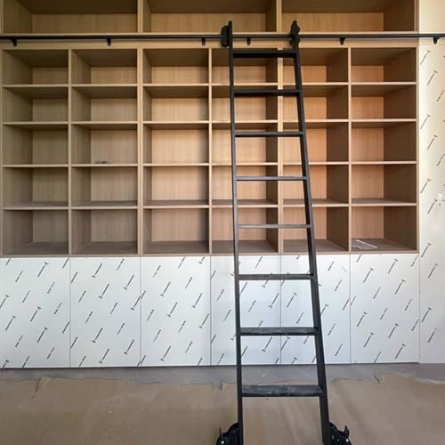 Schiebetürsystem für Bibliothek und Büro (ohne Leiter), Wandmontage, Metallrollensystem, mobile Schiene, Bodenrollen mit Bremse(Telescopic,300cm Gleisbausatz)