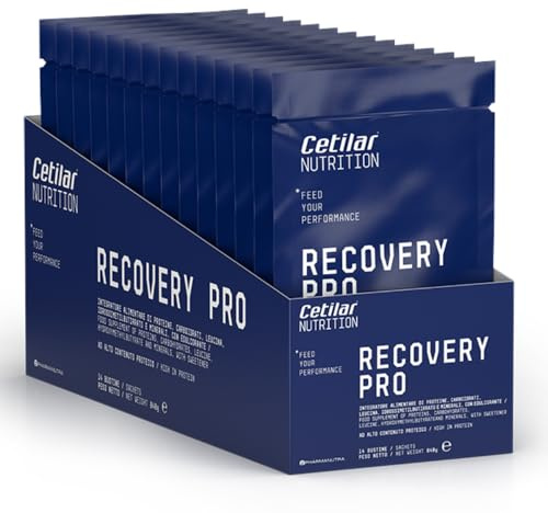 Recovery Pro, Integratore in polvere a base di Proteine del siero del latte isolate (24g) e Carboidrati (24g), Gusto Vaniglia, Recupero muscolare rapido e ottimale, 14 buste da 60g, Cetilar Nutrition