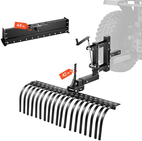 VEVOR Rastrillo para Tractor 106,7 cm de Ancho, Escarificador de Césped con Cuchilla y Palanca, Compatible con UTV ATV Tractor de Categoría 1 con Enganche Tripuntal, para Nivelar Terreno Limpiar Pajas