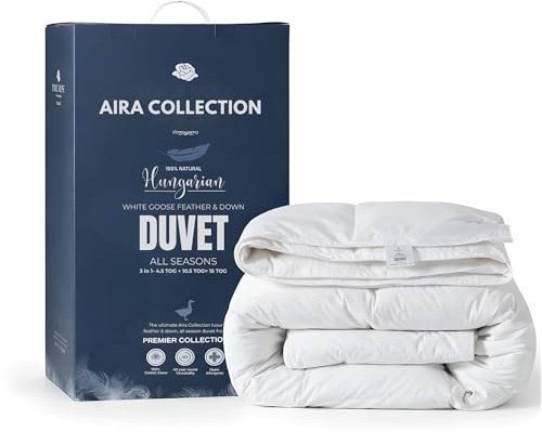 All Seasons 3-in-1 Double Duvet 15 Tog (4.5 + 10.5) – Luxury Hungarian White Goose Feather & Down Quilt, Ethically Sourced, Non-Allergenic, 100% Cotton Cover, Washable (200 x 200cm)