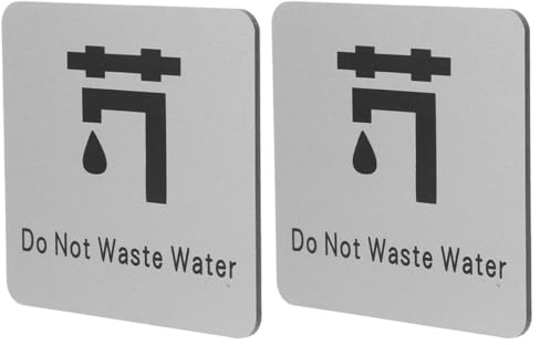 SHINYPASING 2Pcs Aluminum Water Conservation Sign Minimalist Design Silver Self Adhesive Reminder to Save Water Versatile Use for Homes Walls Please Use Doorbell Sign