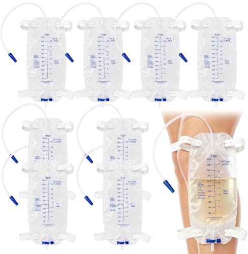 8 Stück 1000ml Urinbeutel Beinbeutel mit 30cm Schlauch, Urinbeutel katheterbeutel mit Anti Reflux Ventil Ablass und Stoffbänder, Katheter Beinbeutel Urindrainagebeutel, Urinbeutel bei Inkontinenz