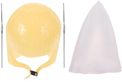SOESFOUFU Cuffia per Colpi di Sole in Silicone 2 Pezzi con Uncino per Tintura Capelli con Fori Preforati Adatta per Uso Domestico e Fai da Te Comfort e Riutilizzabile