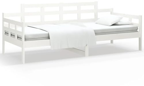 Foknhdi Tagesbett 80x200 cm Weiß, Massivholz Kiefer Schlafsofa mit Lattenrost, Gästebett Bettgestell für Wohnzimmer und Schlafzimmer, Robuste Holzkonstruktion
