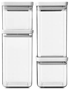 Brabantia 122569 Tasty+ Square Canister / Storage Jar, Set of 4, Light Grey