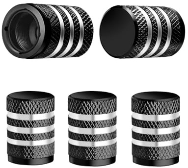 Tire Valve Stem Cap Cover - (5 Pack) Tire Air Caps Metal with Plastic Liner Corrosion Resistant Leak-Proof for Car Truck Motorcycle SUV and Bike Black