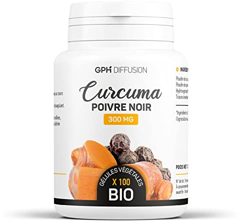Curcuma + Poivre Noir BIO | 750 mg/jour | Curcumine et Pipérine | 100 Gélules Végétales | 30 Jours