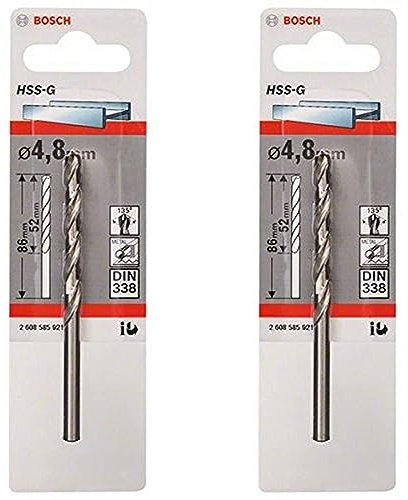BOSCH Punte per metallo HSS-G, DIN 338, 4,8 x 52 x 86 mm, 1 pcs (Confezione da 2)