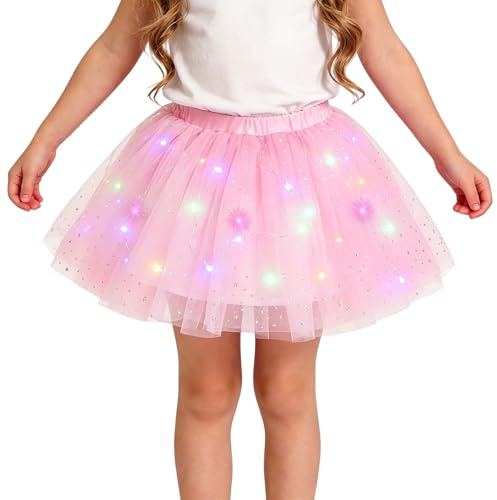 TEROTY Girl's LED Skirt Light Up Tutus Glow Tulle Dance Skirts for Party Rave Festival Halloween Costume, 3-8 Years (Pink)