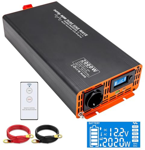 DATOUBOSS 2000W/4000W Spannungswandler 12v auf 230v Reiner Sinus Wechselrichter Power Inverter mit EU Steckdosen, USB/Type-C und LCD Anzeige, Umwandler Stromwandler für LKW Camping Haushaltsgeräten