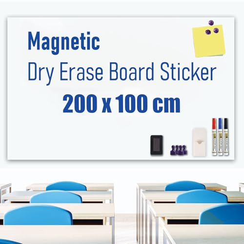 HeatPomelo Magnetische Whiteboard Folie 200 x 100 cm, Weißboard Kontaktfolie - Selbstklebend Tafelfolie für Wand, Tür, Büro, Zuhause