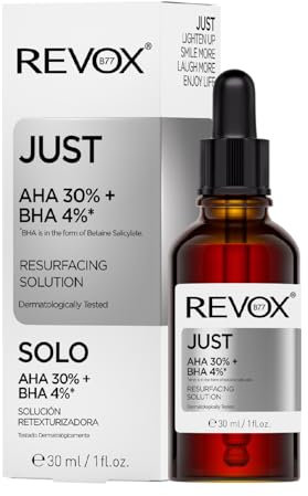 REVOX B77 - Just AHA 30% + BHA 4%, 30 ml, Peeling Químico Facial, Sérum Exfoliante, Elimina Células Muertas, Limpia los Poros, Mejora la Textura y Unifica el Tono de la Piel, Cutis Suave y Radiante