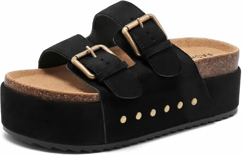 Pantoletten Damen Mit Kork-Fußbett Bequeme Clogs Sandalen Plateau Verstellbarem Riemen Schlappen Sommer rutschfest Eva Dicken Sohle Hausschuhe Doppelte Schnalle Lässige Latschen